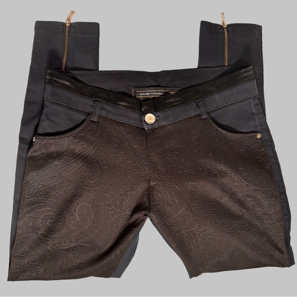 Elisabetta Franchi Black and Navy Paisley Pants
